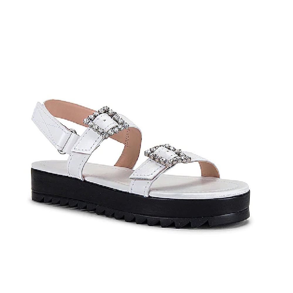 SCHUTZ White flatform Sandals with rhinestone buckles 9